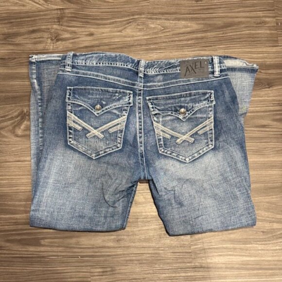 TK Axel Jeans Mens 38x30 Blue Slim Bootcut Y2K Style Embroidered Pockets Denim P - Picture 1 of 6